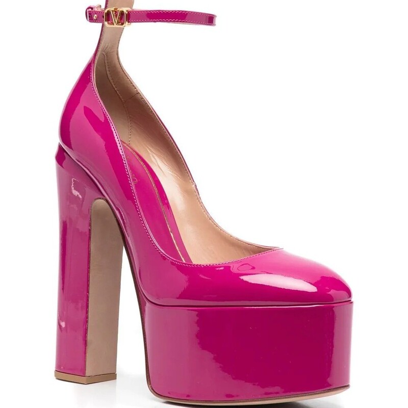 European and American Heel Platform Thick Heel Shoes Round-toe Patent Leather Hate Sky-high Baotou plus size Show Shallow Mouth Pumps