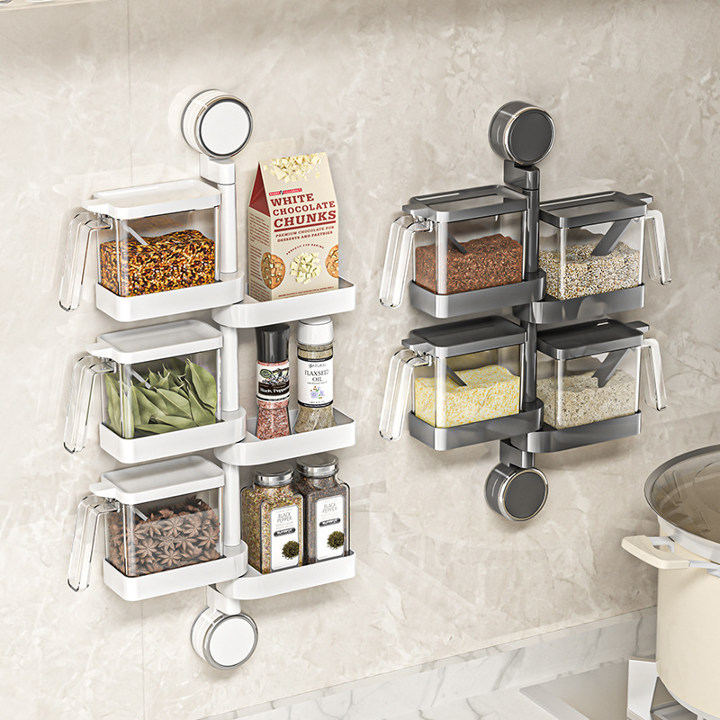 Caja de condimento ventosa colgada en la pared cocina doméstica de alto valor de sal caja de almacenamiento de condimentos 2024 nuevo condimentador