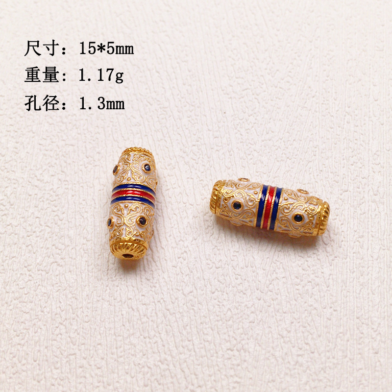 S925 silver gold-plated burning blue drop oil Sky beads barrel beads accessories bracelet bracelet diy semi-finished product spacer beads new special offer