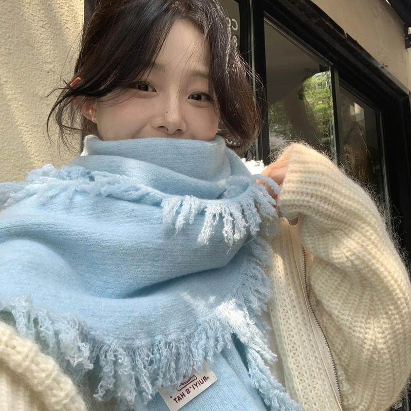 韩系氛围感baby蓝色针织围巾女2025新款秋冬学生百搭护颈保暖围脖|undefined