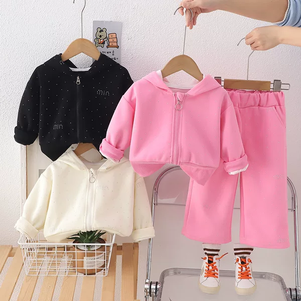 Girls' Spring Outfit Set 2026 New Stylish Casual Jacket for Toddlers, Children's Spring and Autumn Long-Sleeve Two-Piece Trendy Set
