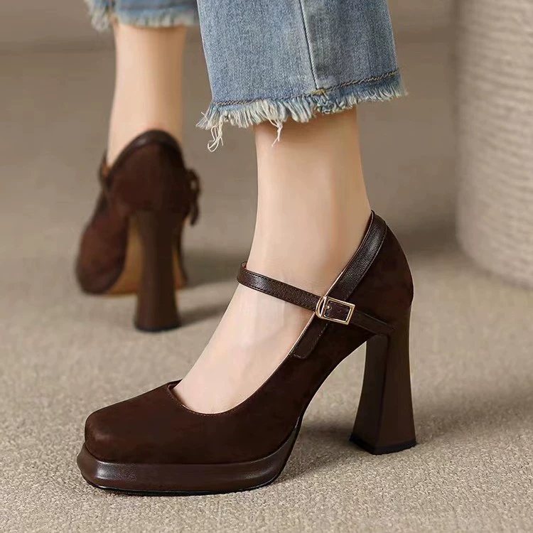 Туфли на высоком каблуке женский новый 2024 осень-зима ретро водонепроницаемый стол толстый каблук на высоких каблуках