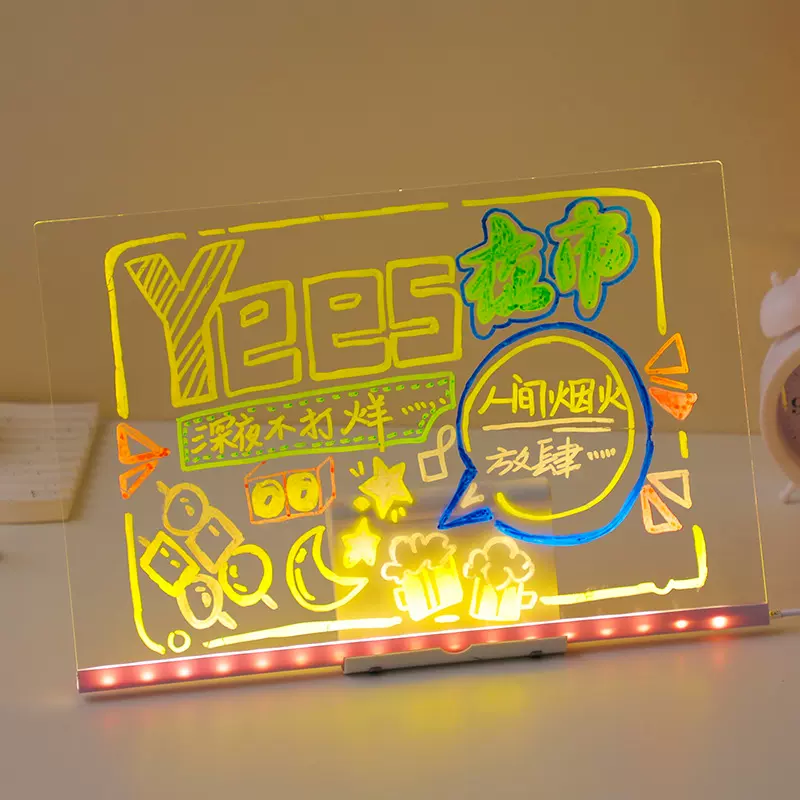 跨境儿童发光手绘画板荧光留言板小夜灯氛围灯摆摊手写可擦广告牌