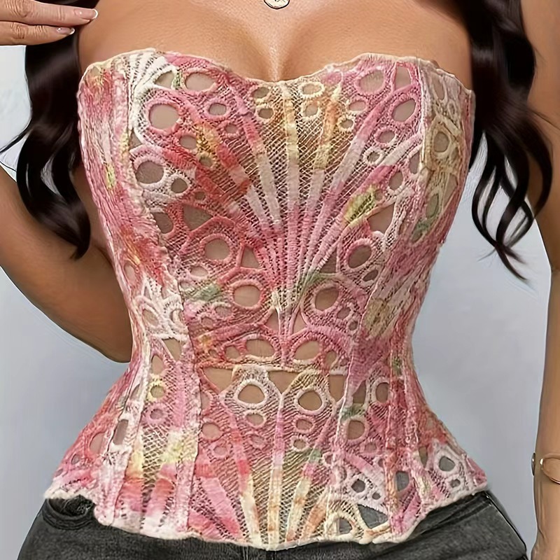 Europa y los Estados Unidos nuevos encaje irregular de doble ajuste hueso chaqueta corte corset impresa chaqueta plástica