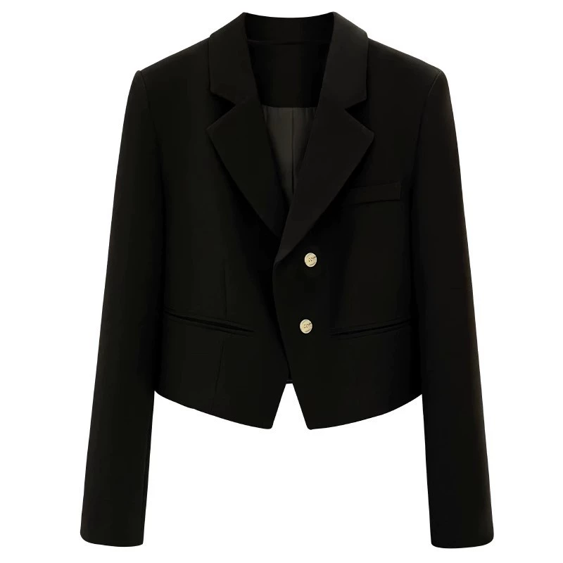 Black demi-season short classic suit jacket, for teenagers, high-end, Korean style