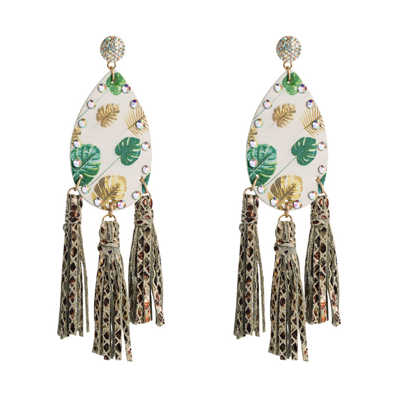 Pendientes Largos De Borla Con Estampado Bohemio A Doble Cara display picture 7