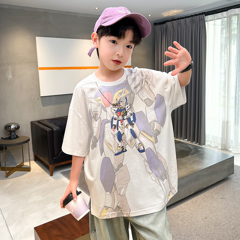 Boys' Korean style cartoon short sleeved t-shirt 2024 new children's boys' summer outfit and cool top trend_voghion.com