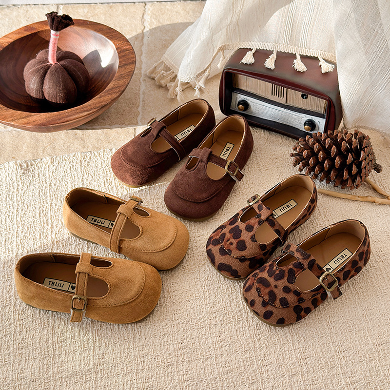 Mädchenschuhe aus schokoladenbraunem Ahornleder mit Leopardenmuster im koreanischen Stil, einzelne Schuhe für Kinder, Schülerinnen, Herbstsaison_voghion.com