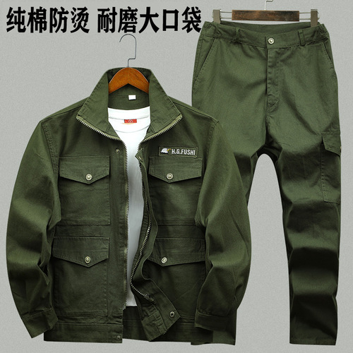 Spring and autumn work clothes suit men's labor insurance single-piece welder anti-scalding and wear-resistant construction site work clothes wholesale workshop