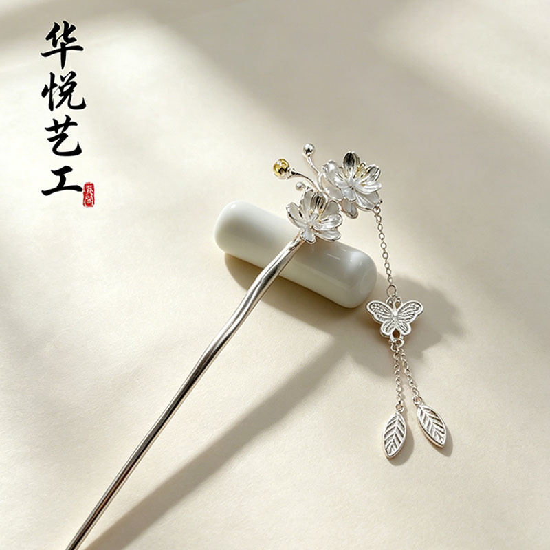 新中式流苏发簪十二花神镀S925纯银梅花簪子礼盒送女友情人节礼物