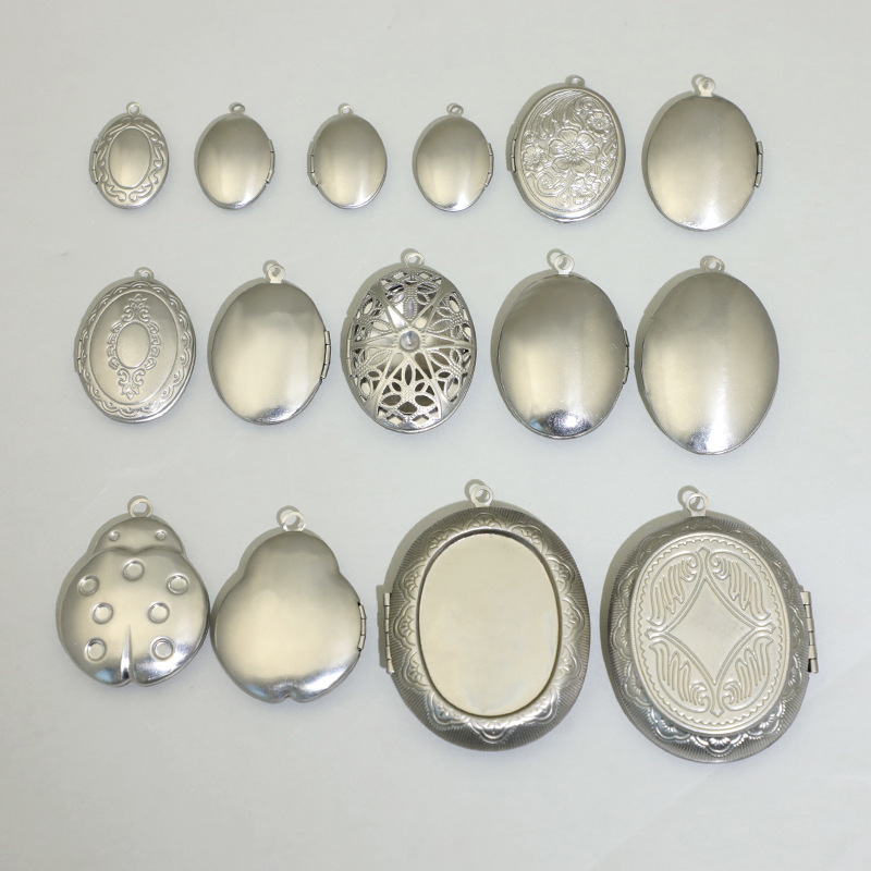 Necklace Accessories 316 Stainless Steel Oval Pendant Pendant Handmade Polished Mirror Glossy Couple Memorial Photo Box