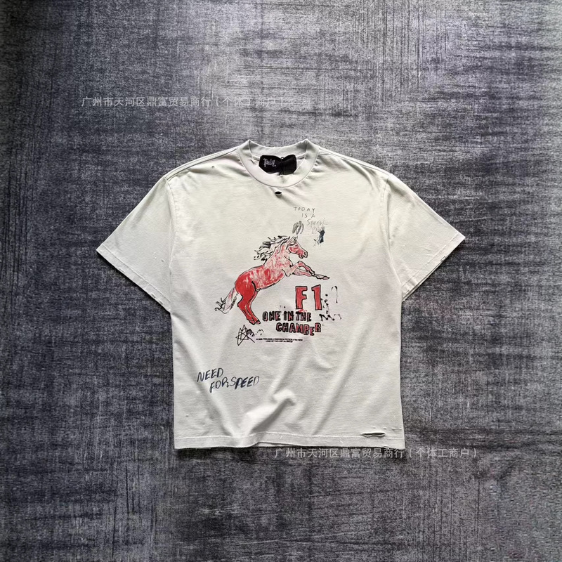 Palyhollywood Hollywood Miami F1 Ferrari Logo "Washed and Distressed T-Shirt 300g"
