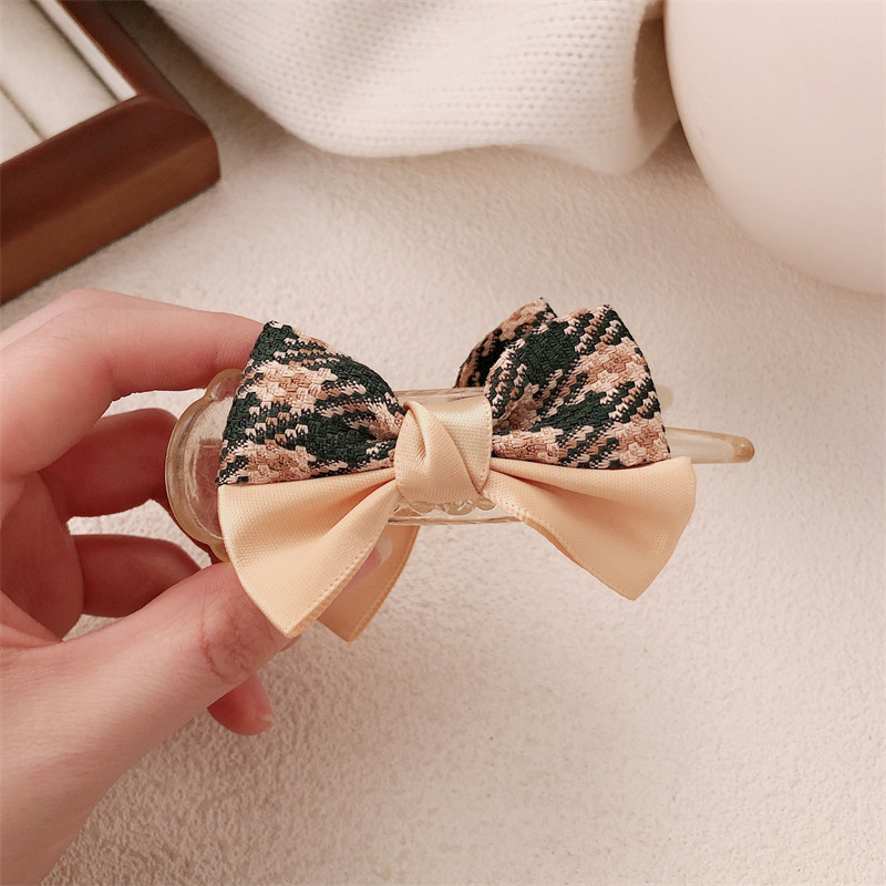 Tela moda retro plaid lazo pinza mujer alta cola de caballo pinza para el cabello en la parte posterior de la cabeza pinza de tiburón accesorios para el cabello