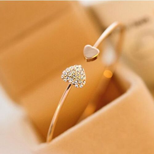 Eurasian cross-border fashion new women's open-mouth bracelet, diamond-embellished retro minimalist full-diamond heart-shaped jewelry Bracelet