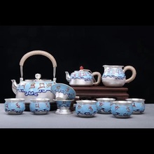 六字箴言珐琅彩纯银茶具套装999烧水泡茶银壶家用公道杯小茶杯