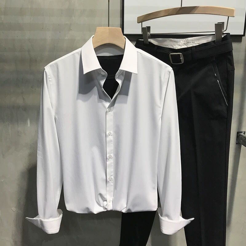 TikTok Net Red Youth Slim chaqueta de manga larga de estilo coreano camisa de diseño antiarrugas sin planchar para hombres