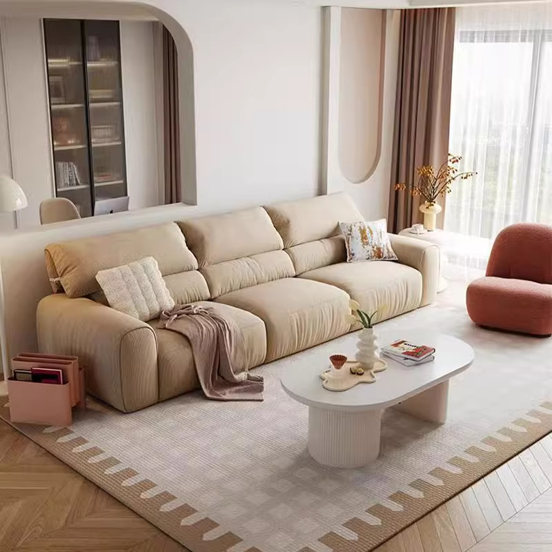 Sofá verde de tela de pana resistente a arañazos, estilo francés, madera maciza, para apartamento pequeño, fábrica de muebles Guangdong Foshan.