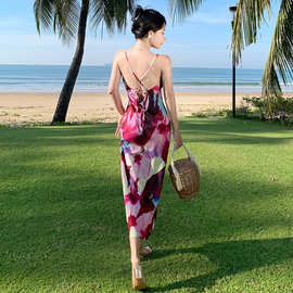 实拍新款女装夏日缤纷纯欲辣妹露背收腰度假连衣裙