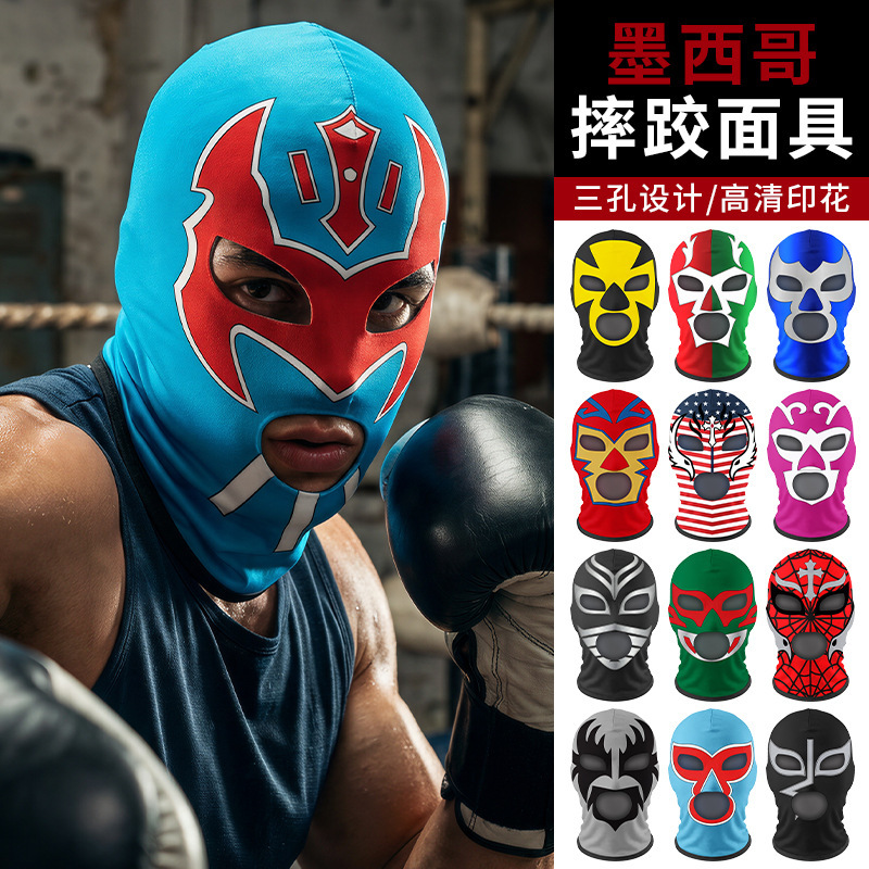 Mexican Wrestling Headgear, Sweat-Absorbent, Quick-Drying, Prank Party Mask, Bull Warrior Print, Outdoor Cycling Mask