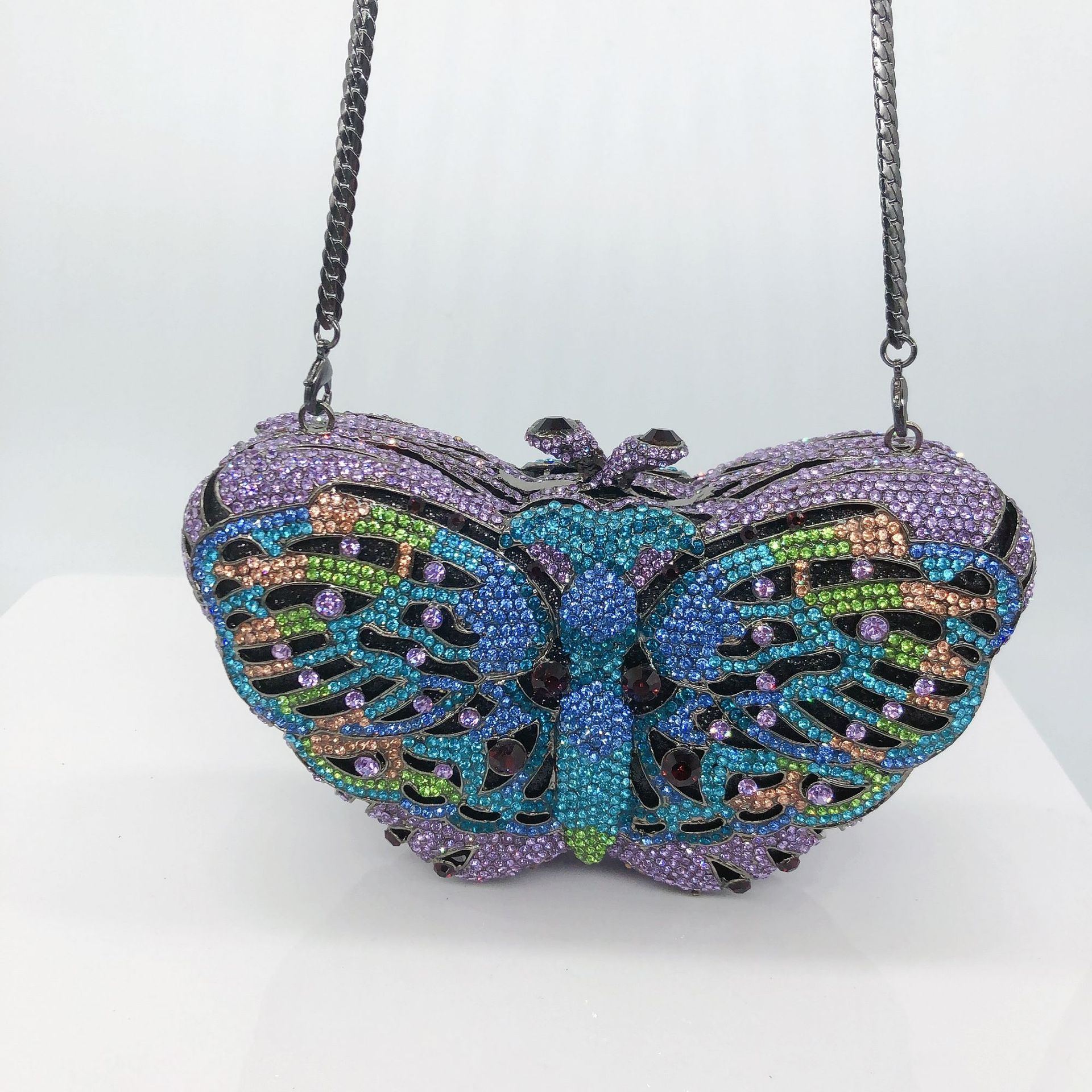 Túi clutch dạ tiệc hình cánh bướm đính pha lê kim cương hộp cứng — Màu hồng, Màu bạc, Màu Xanh Lục Bạc, Đế Vàng Kim Cương chi tiết 13