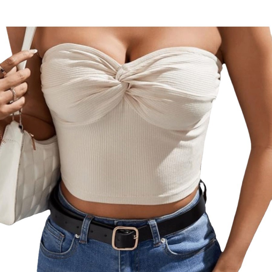 Spot suéteres personalizados comercio exterior europeo y americano sección delgada sexy top de tubo delgado transfronterizo color sólido chaleco de chica caliente de punto con ombligo