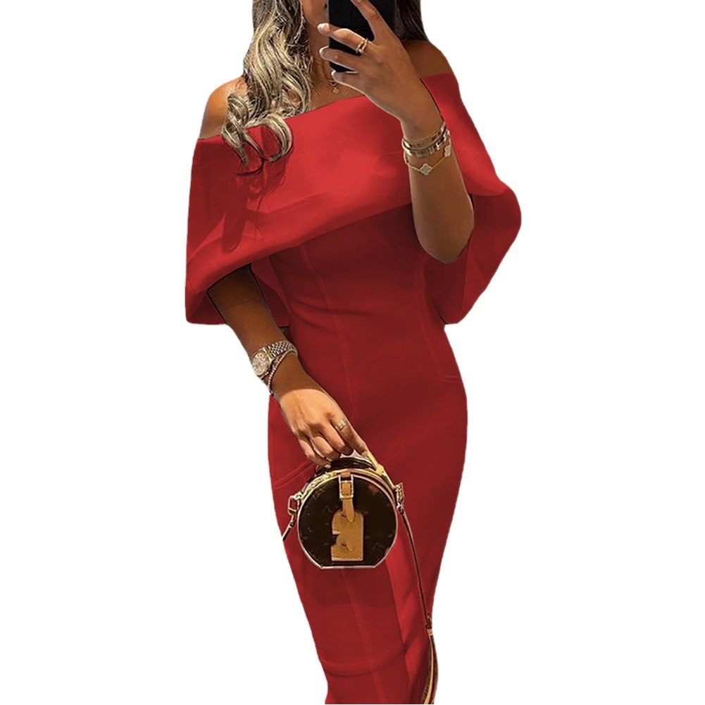 2023 verano Comercio exterior Amazon ropa de mujer independiente Stand off-hombro vestido delgado vestido de vaina