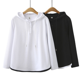 Shoulder vests women's plus size 2025 spring new fat sister mm200 kg fashion contrast fake two hooded jacket