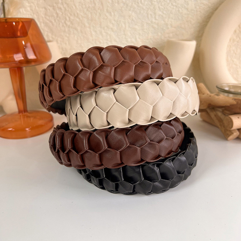 Leather Twist Woven Headband Korean Simple Retro Style Headband display picture 5