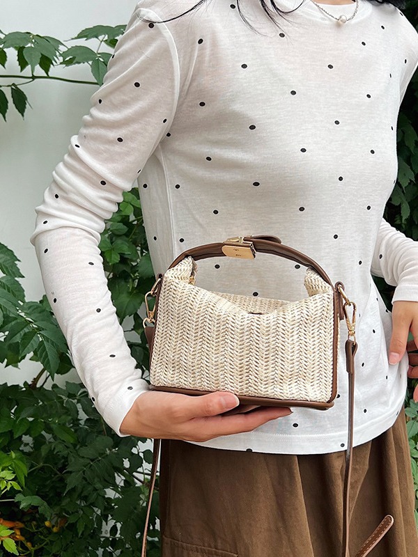 Bolso de verano 2024 nuevo estilo de moda material de tela de paja de moda bolso de mujer de moda bolso de hombro