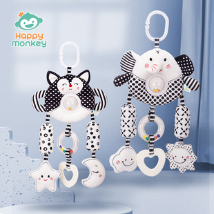 Happy Monkey Newborn Black and White Rattle Bed Bell Stroller Pendant Wind Chime Baby Soothing Toy Manufacturer