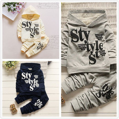 2023春秋裝新款男孩小童裝 印字母長袖連帽套裝 廠家 一件代發