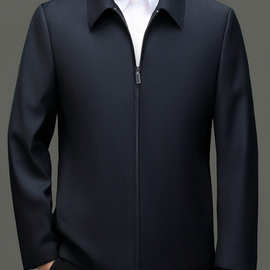 夹克男春秋翻领中老年爸爸装新款桑蚕丝2025年季商务休闲外套宽松