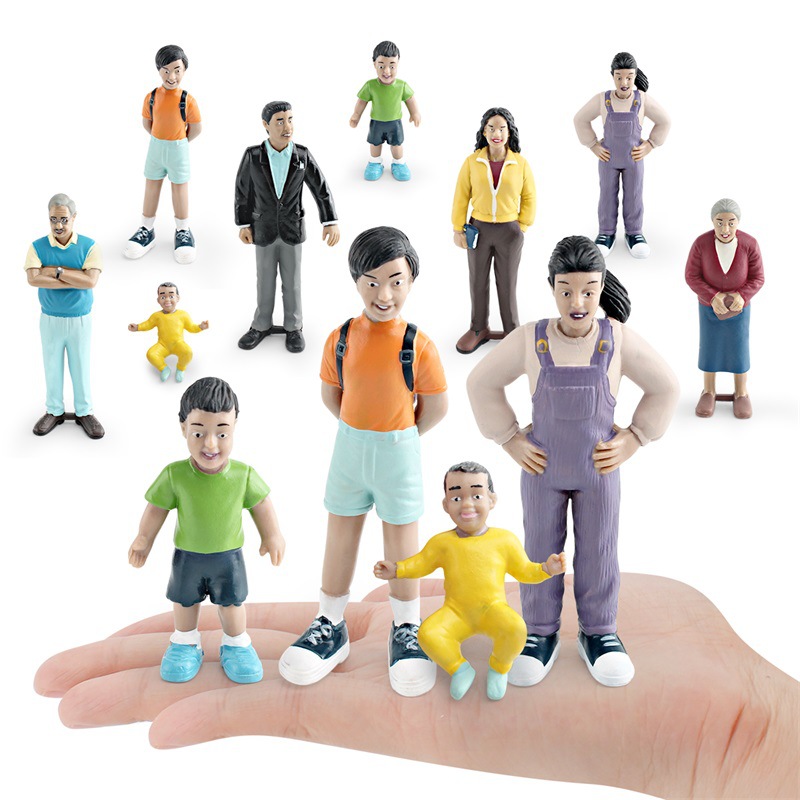 Simulación familia española figura modelo abuelo abuela Mamá y Papá niños y niñas mesa de arena muñeca decoración juguete
