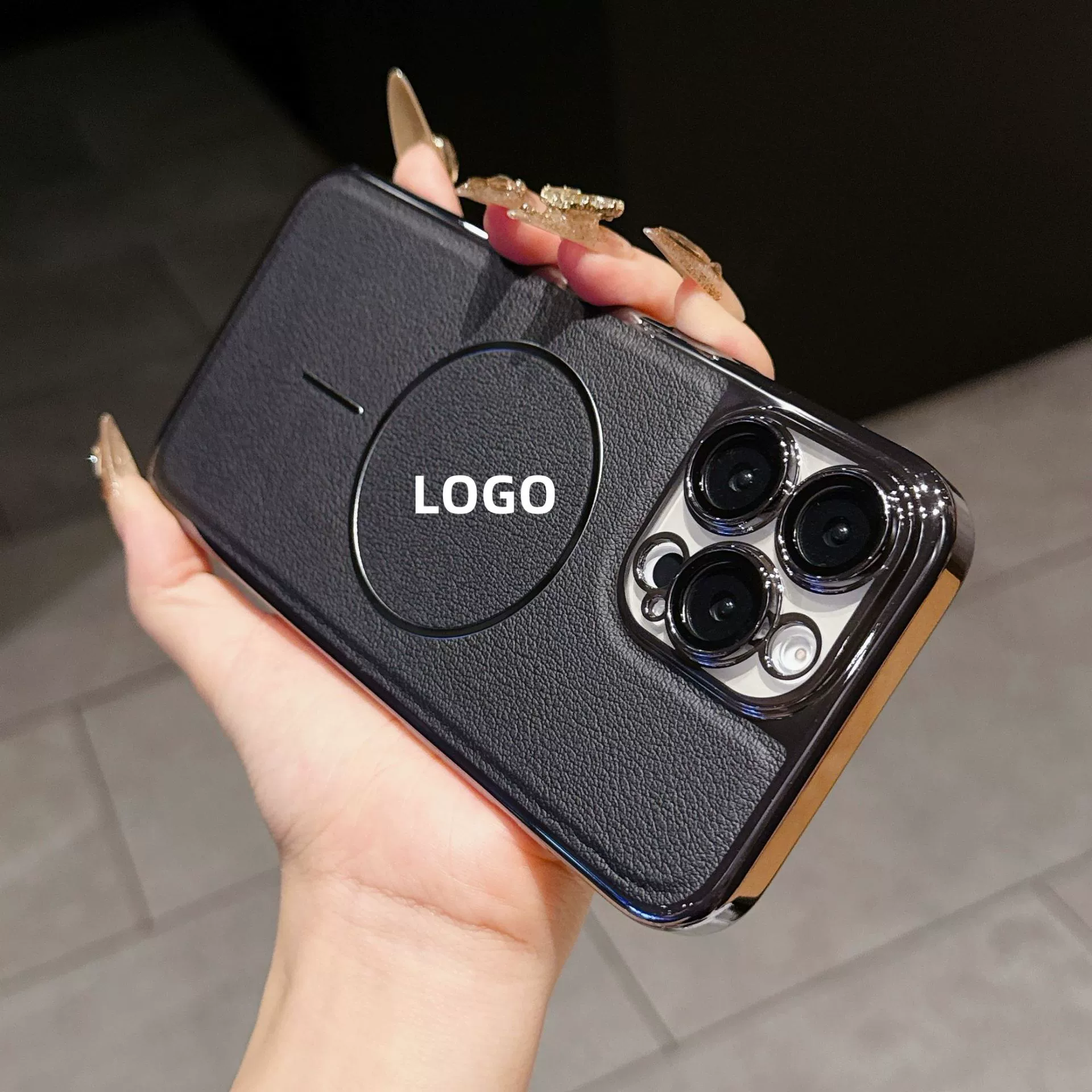 Подходит для чехла для мобильного телефона Apple 16promax, простой кожаный чехол с магнитным тонким кольцом и пленкой для объектива, гальванический защитный чехол для iPhone