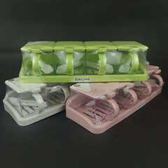 簡易純色白色家庭用中国式壁掛け式キッチンプラスチック多格蓋付き調味料箱スプーン付き調味料箱