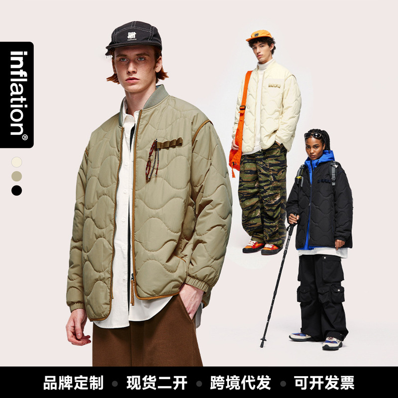 Inf Men's Clothing | Japanese-Style Loose Quilted Cotton Baseball Jacket 2025 Autumn/Winter Solid Color Coat