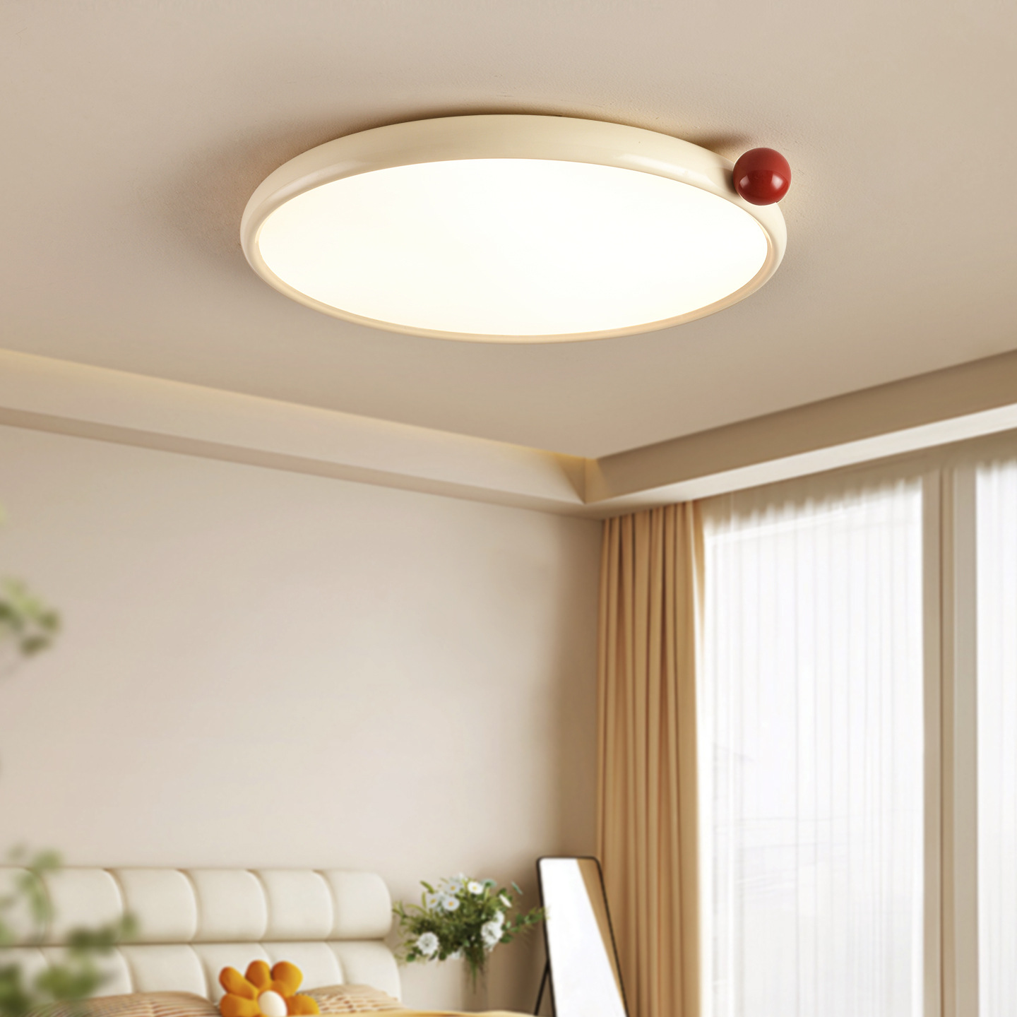 Luz de techo del dormitorio francesa crema viento pequeño leche de frijoles habitación de niños simple ultra delgada luz de techo de protección de ojos de alta luminosidad 473L