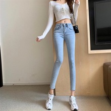 2023年新款秋季浅色牛仔裤女夏季高腰小脚裤显瘦弹力紧身铅笔裤子