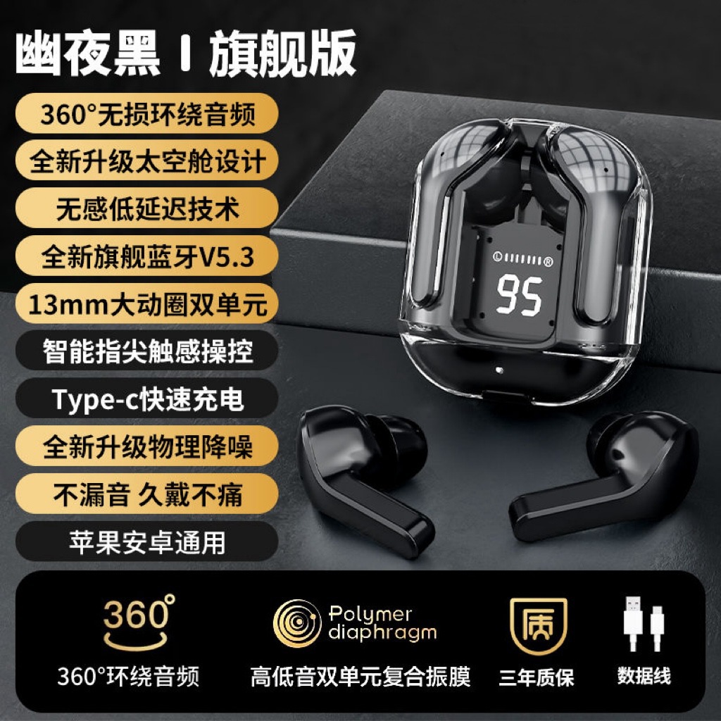 Película privada transfronteriza, pantalla digital transparente, pantalla a color LDC, batería de larga duración, juegos deportivos de reducción de ruido, auriculares inalámbricos Bluetooth