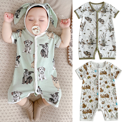 Summer 2024 Baby Clothing A-Class Pure Cotton Baby Bodysuit Baby Clothes Newborn Short Sleeve Hosiery Climbing Suit
