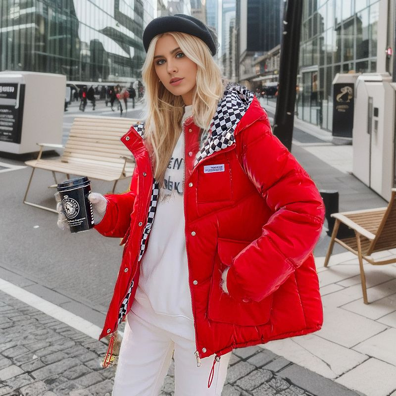 Women's Clothing of the checkerboard hooded winter short small cotton padded jacket cotton padded jacket_voghion.com
