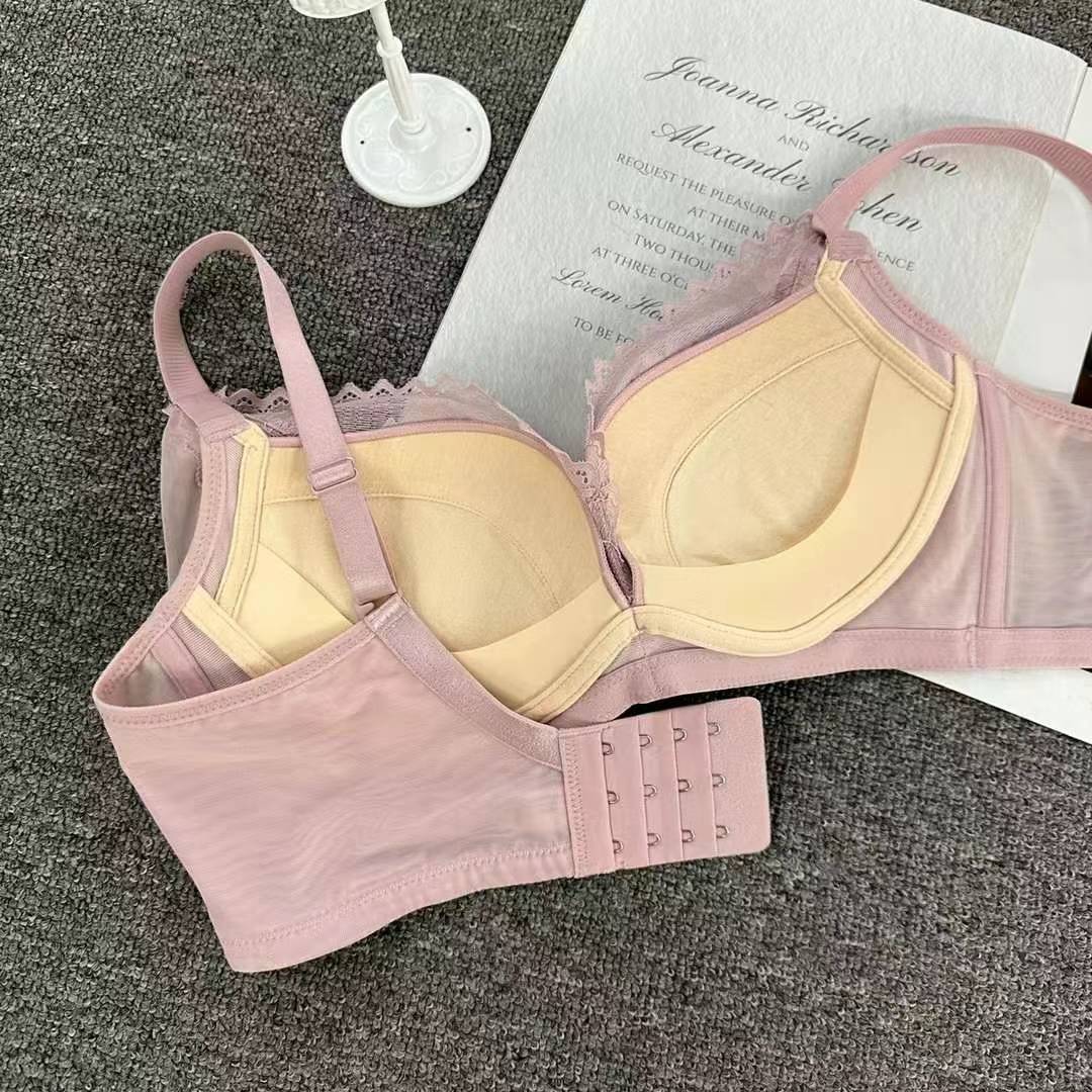 Nuevo sujetador de alta calidad de moda de encaje jacquard transpirable y cómodo ajustable anti-caída reunido tres filas de ropa interior de botón