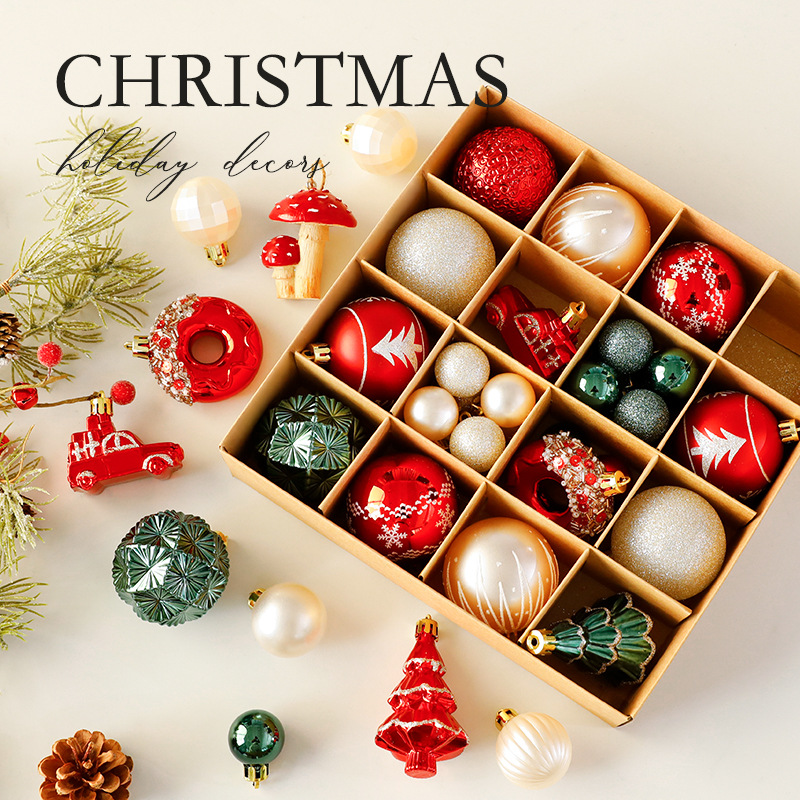 Decoraciones de Navidad Bolas de Navidad rojo, blanco y verde manchas Bolas de Navidad colgantes de árboles de Navidad dibujadas a mano Bolas de Navidad plásticas