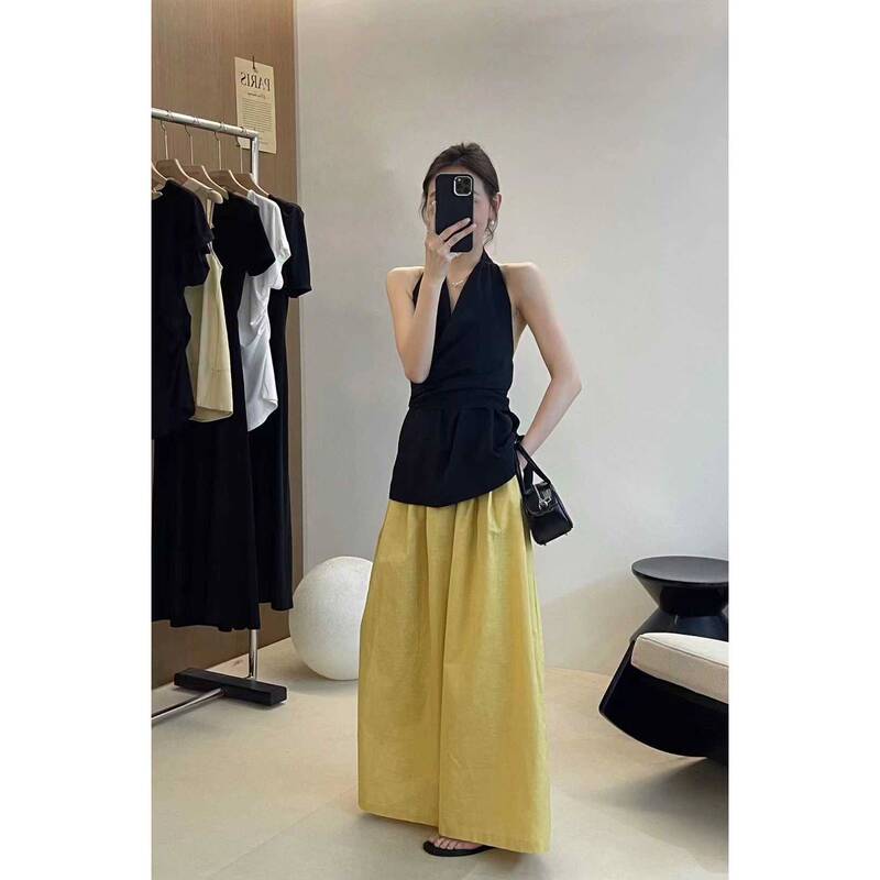 Elegant French-Style V-Neck 2026 Sleeveless Shirt for Women, Summer Halter Neck Tie-Up Bow Top, DIY Tie-Up Vest