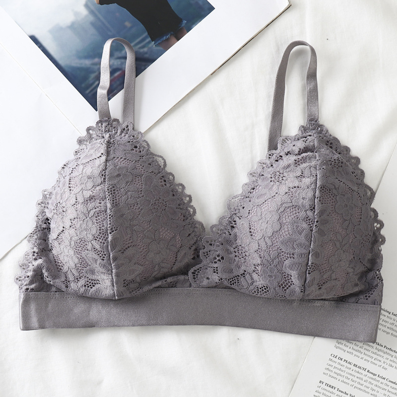 Belleza de nuevo la ropa interior de las mujeres de la piel de encaje sexy francés Triángulo Copa chica se reunieron sujetador de la correa inalámbrica sujetador image 10