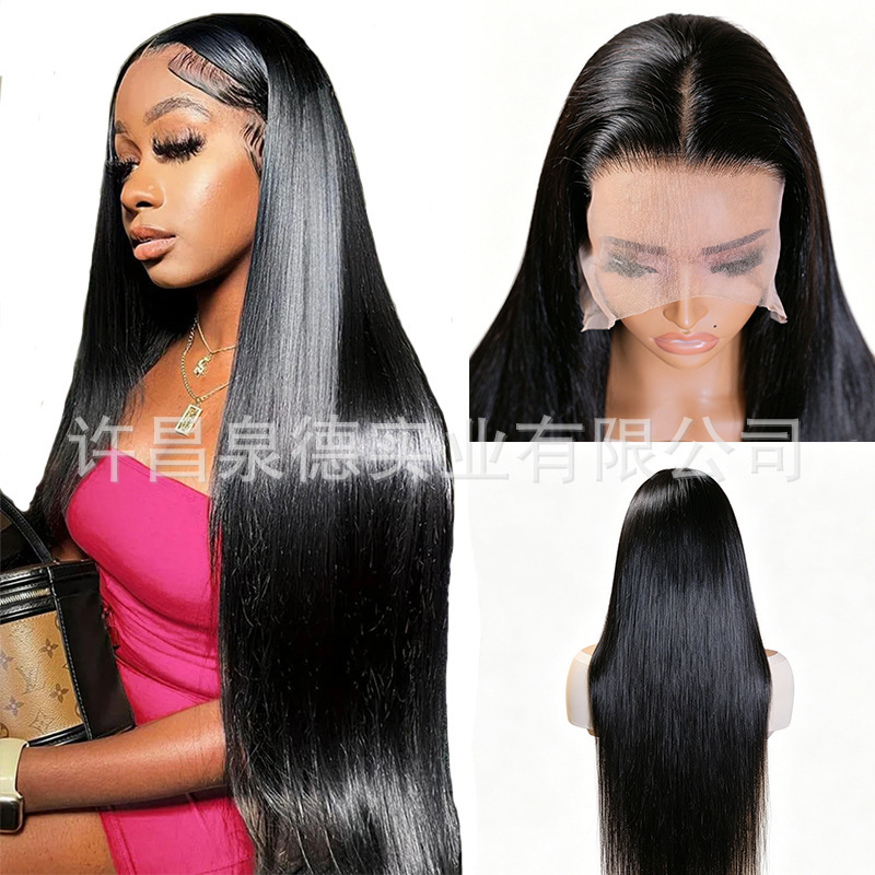 Cross-Border Real Human Hair 13*6 Lace Front Wig High Quality 14A Real Human Hair Lace Wig