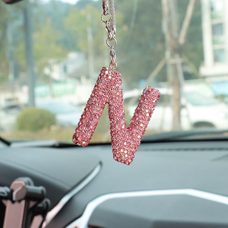 Letter bow clay car interior accessories pendant ladies rhinestone car rearview mirror pendant pendant