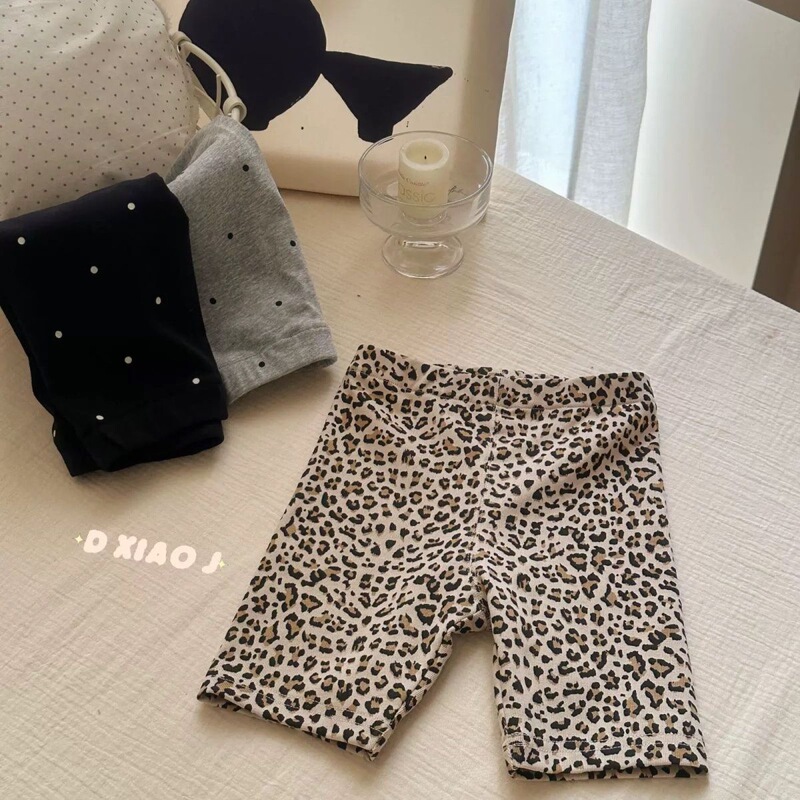 Girls' Summer Shorts, Stylish Children's Korean-Style Leopard Print Polka Dot Safety Cycling Leggings for Babies