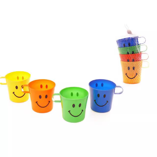 8 piezas de cara sonriente Copa PP taza de boca de plástico con mango taza de cepillo de dientes para niños Copa Europea taza de boca mini niños