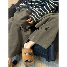 复古绿色阔腿山本灯芯绒裤女休闲慵懒秋冬大码加绒显瘦美拉德裤子